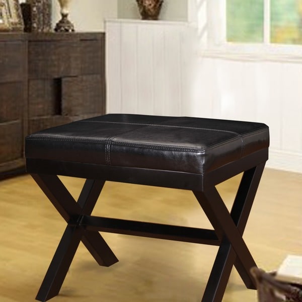 Adeco Black Bonded Leather Ottoman/ Footrest with Xshaped Legs