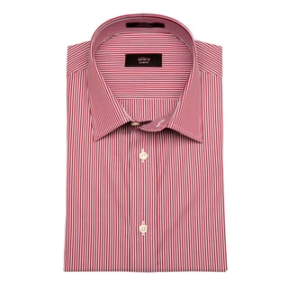 Men's Slim Fit Red and White Pencil Striped Egyptian Cotton Shirt-Image