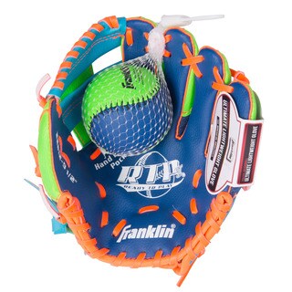 Franklin Sports 9.5-inch Teeball Recreational Blue/ Lime/ Orange Right Handed Thrower Glove and Ball-Image