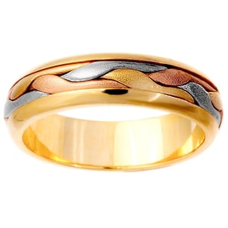 14k Tri-color Gold Men's Comfort Fit Handmade Wedding Band-Image