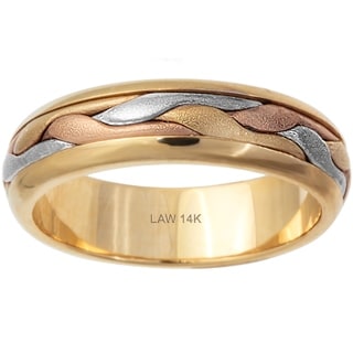 14k Tri-color Gold Comfort Fit Handmade Wedding Band-Image