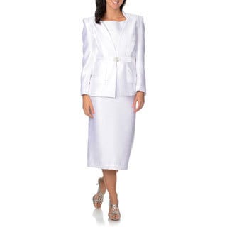 Giovanna Signature Women's White Rhinestone Clasp 3-piece Skirt Suit-Image