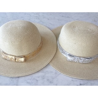 Women's Natural Metallic Ribbon Straw Hat (China)-Image