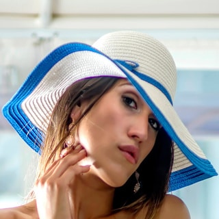 Women's White/ Blue Straw Hat (China)-Image