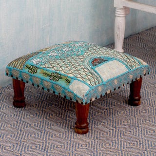 Sheesham Wood Cotton Polyester 'Rajasthan Dreams' Ottoman (India)
