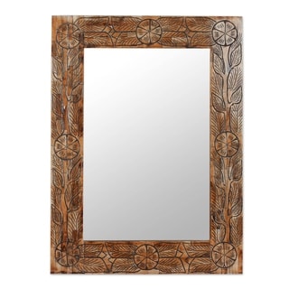 Hot Deal Handcrafted Bone 'Indian Wildflowers' Wall Mirror (India)