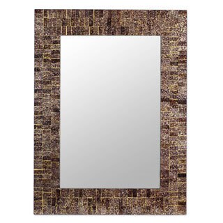 See Reviews Handcrafted Glass Mosaic 'Golden Fireflies' Mirror (India)