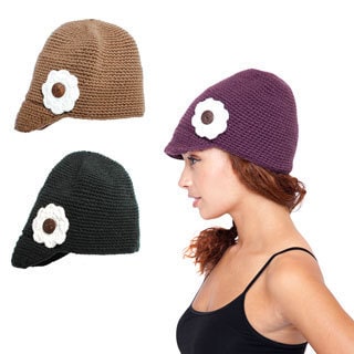 Women's Floral Knit Hat with Brim (Nepal)-Image