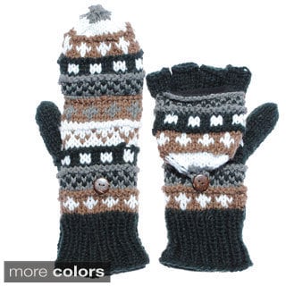 Classic-knit Convertible Fingerless Gloves (Nepal)-Image