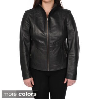 Excelled Women's Lambskin Leather Fitted Scuba Jacket-Image