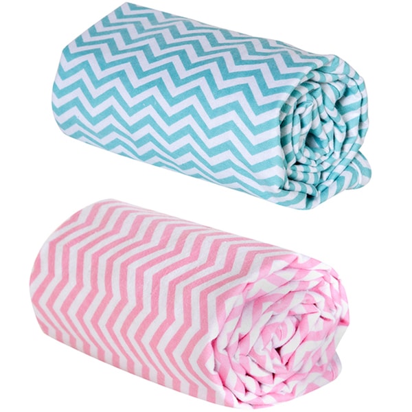 Trend Lab Pink and Mint Chevron Print Flannel Swaddle Blankets (Set of 2)