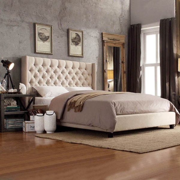 Signal Hills Naples Beige Linen Wingback Button Tufted Platform Bed 