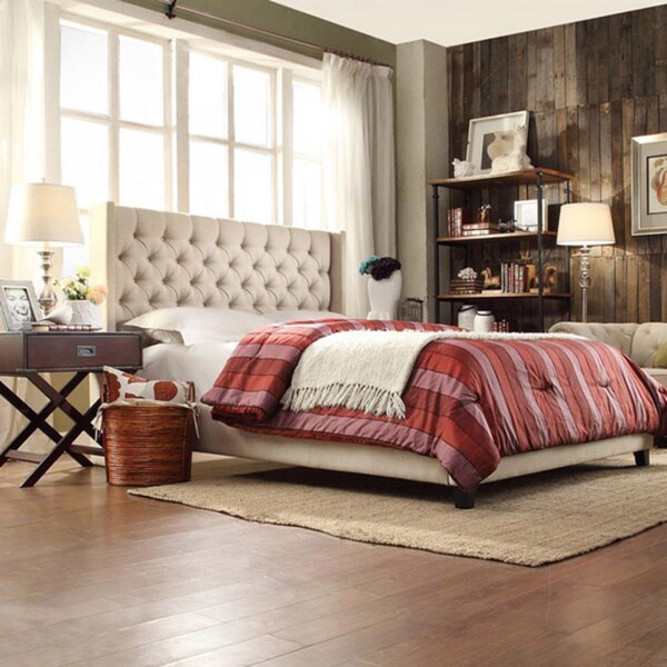 INSPIRE Q Naples Beige Linen Wingback Button Tufted Kingsized Platform