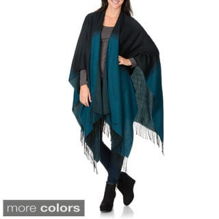 La Cera Women's Two-tone Fringe Shawl Wrap