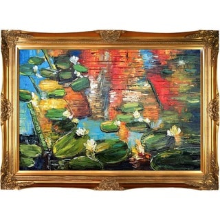 See Reviews Justyna Kopania 'Water Lilies' Hand-painted Framed Canvas Art