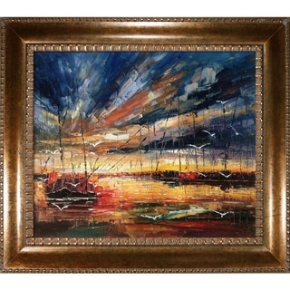 Low Price Justyna Kopania 'Harbour' Hand-painted Framed Canvas Art