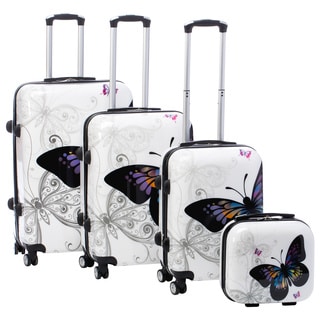 World Traveler Butterfly 4-piece Hardside Spinner Luggage Set with TSA Lock