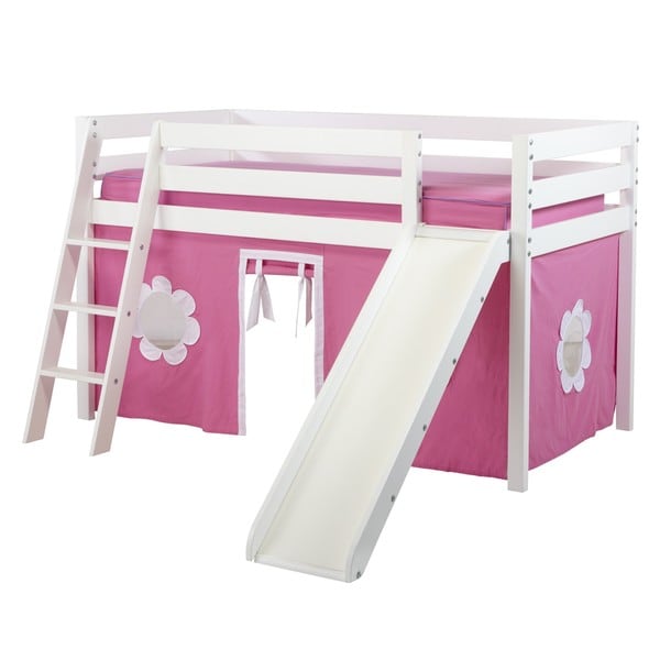 Shuffle Low Loft Bed with Angle Ladder, Slide and Underbed Curtain