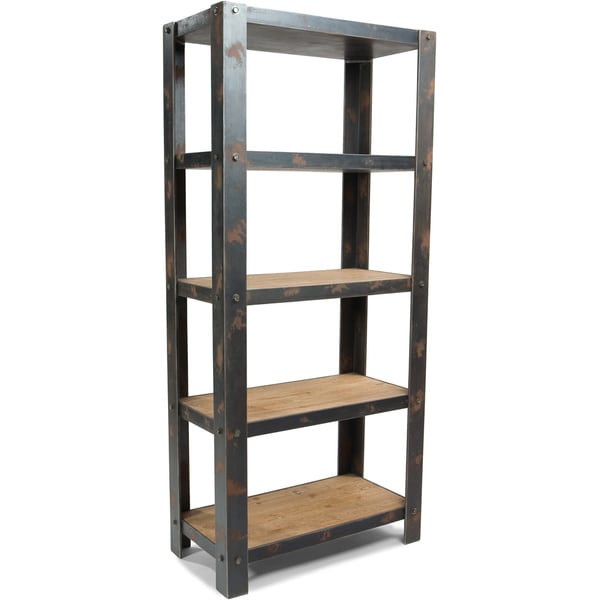 Aurelle Home Century Natural Wood and Sheet Metal Industrial Bookcase