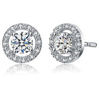Collette Z Sterling Silver Cubic Zirconia Round Stud Style Earrings