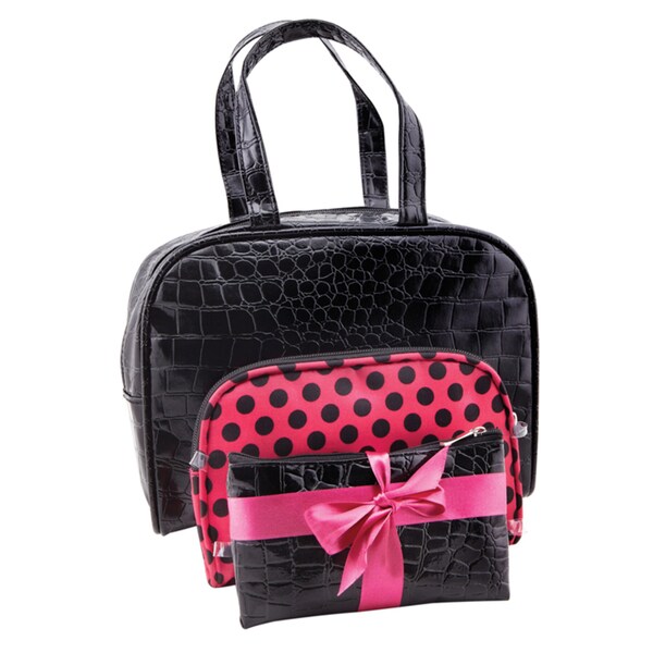 Crocodile-style 3-piece Cosmetic Bag Set