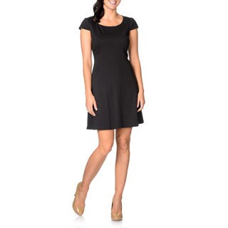 Tahari Women's Black Fit and Flare Dress with Extended Shoulder Sleeves-Image