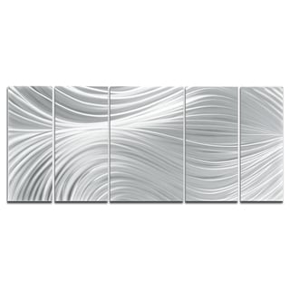--->  Glamorous Original 'Passing Currents' Elegant Silver Metallic Art Decor