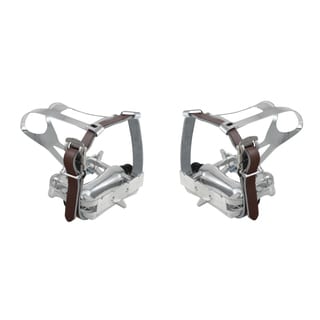 M-Wave Steel Bike Toe Clips with Brown Leather Straps-Image