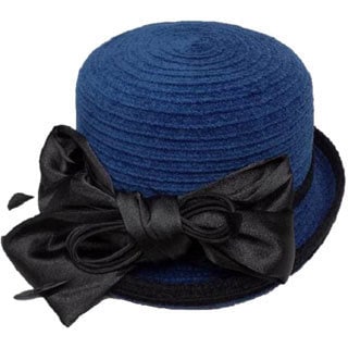 Swan Women's Royal Blue Chenille Ribbon Hat with Black Satin Bow-Image