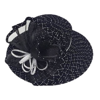 Swan Women's 'Check' Black/ White Boucle Chenille Ribbon Hat with Crinalin Bow-Image