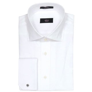 Men's White Micro Cord Slim Fit Egyptian Cotton Dress Shirt with French Cuffs-Image