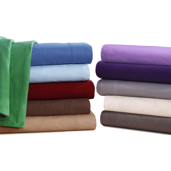Ultra-soft 5-Ounce Solid Flannel Deep Pocket Sheet Set or Pillowcase Separates