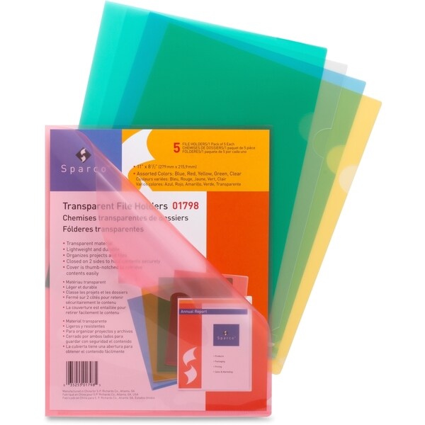 Sparco Transparent Poly File Holders - 5/PK