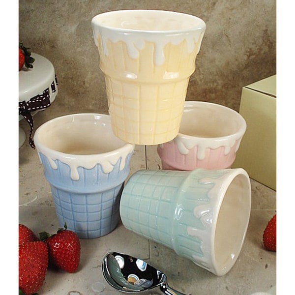 D'Lusso Designs Four Piece Multi Color Ceramic Ice Cream Cups Set