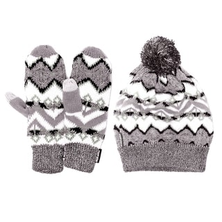 Muk Luks Geotribal Slouch Beanie and Mittens Set-Image