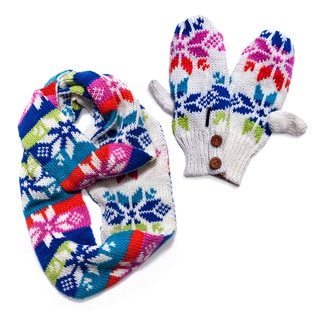 Muk Luks Colorful Snowflake Eternity Scarf and Mittens Set-Image