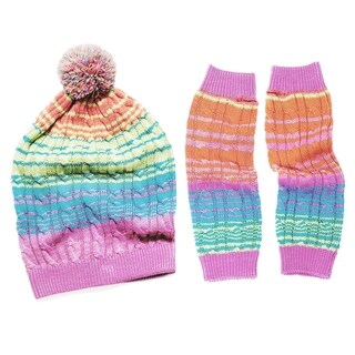 Muk Luks Ombre Cable Slouch Beanie &amp; Armwarmers Set-Image