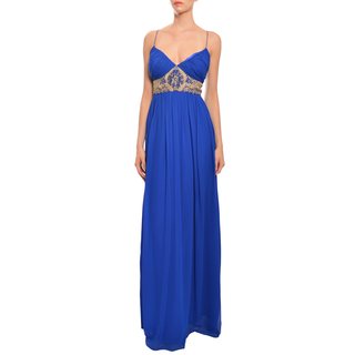 Aidan Mattox Women's Blue Crinkle Silk Chiffon Fit Flare Evening Dress-Image