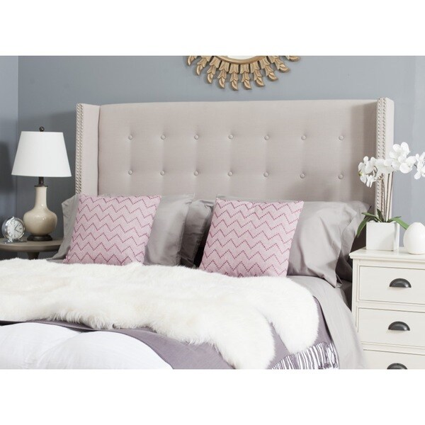 Safavieh Keegan Taupe Linen Upholstered Tufted Wingback Headboard