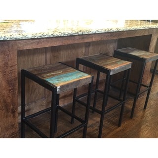 Timbergirl Industrial Reclaimed Wood and Iron Stool (India)
