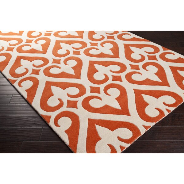Hand-tufted Evie Orange/Ivory New Zealand Wool Rug (9' x 13')