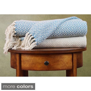 (^.^)/ 100-percent Cotton Chevron Print and Solid Throw Blankets (Pack of 2)