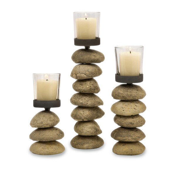 Cairn Candleholders with Glass Votive Cup (Set of 3)