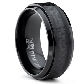 Oliveti Men's Black Titanium with Black Carbon Fiber Comfort Fit Ring (9mm)-Image