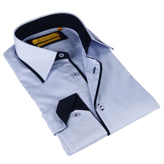 BriO Milano Men's Navy and Blue Button-down Dress Shirt