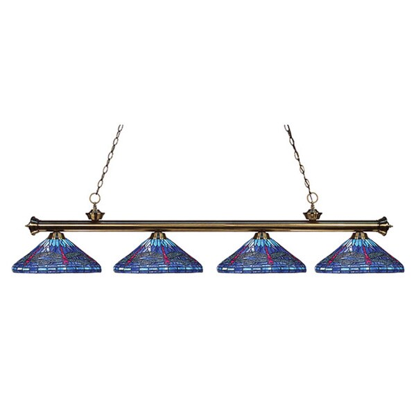 Z-lite Riviera Antique Brass and Tiffany Glass 4-light Billard Fixture