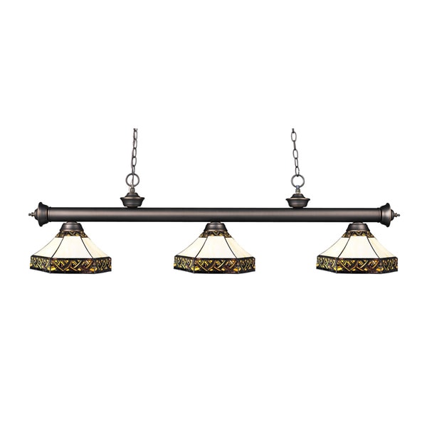 Z-lite Riviera Olde Bronze and Tiffany Glass 3-light Billard Fixture
