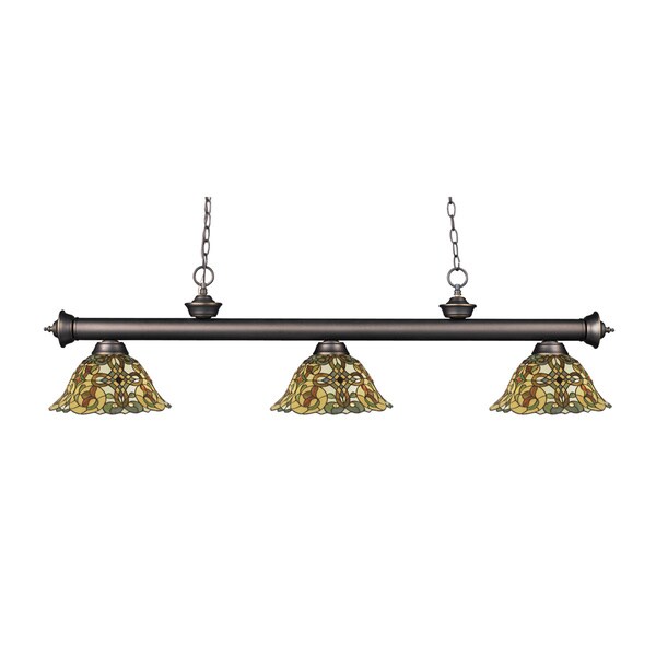 Z-lite Riviera Olde Bronze and Tiffany Glass 3-light Billard Fixture