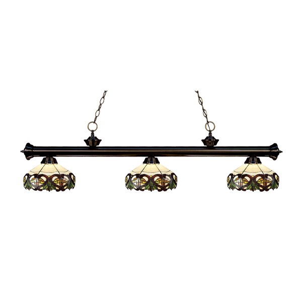 Z-lite 3-light Riviera Bronze Multi Colored Tiffany-style Billiard Fixture