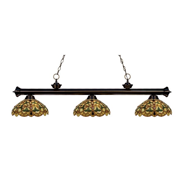 Z-lite 3-light Riviera Bronze Multi Colored Tiffany-style Billiard Fixture